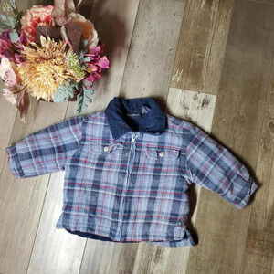 Faded Glory Flannel Corduroy Jacket Baby Boy Jacket Size 12m Blue and Red Plaid